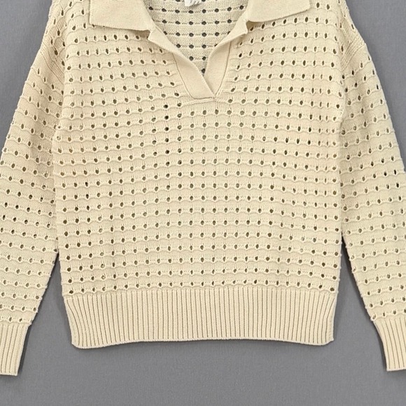 JOIE Open Knit Polo Collar Sweater Womens XS Cream Long Sleeve Knit NEW - Picture 7 of 11